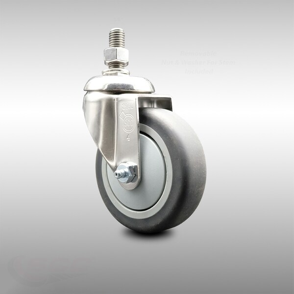 4 Inch 316SS Thermoplastic Rubber Wheel Swivel 3/8 Inch Threaded Stem Caster SCC